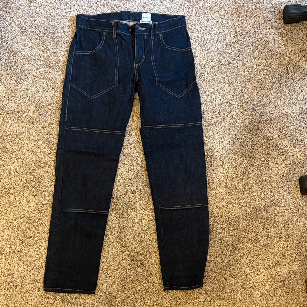 Dark Blue Slim Straight Jeans with Panel Detail - Unbranded